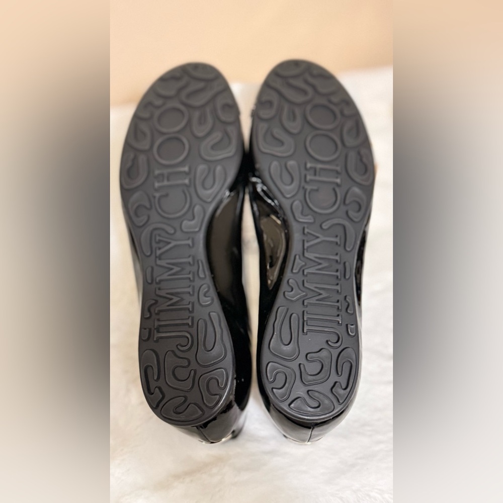 Jimmy Choo Black Patent Leather Ballet Flats with Glitter Toe - Picture 8 of 9